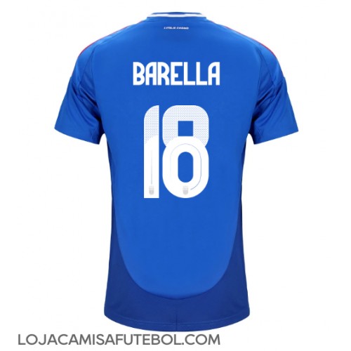 Camisa de Futebol Itália Nicolo Barella #18 Equipamento Principal Europeu 2024 Manga Curta